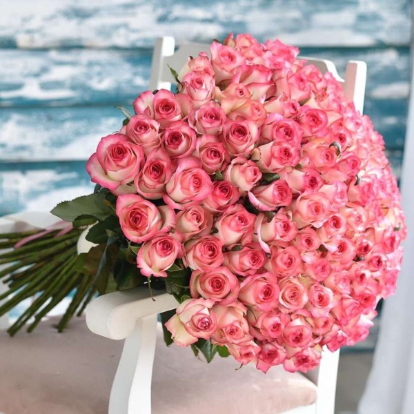 101 Imported Pink Roses Bouquet Resim 1