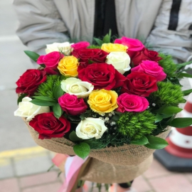  Antalya Flower Delivery Bouquet of 21 Colorful Roses